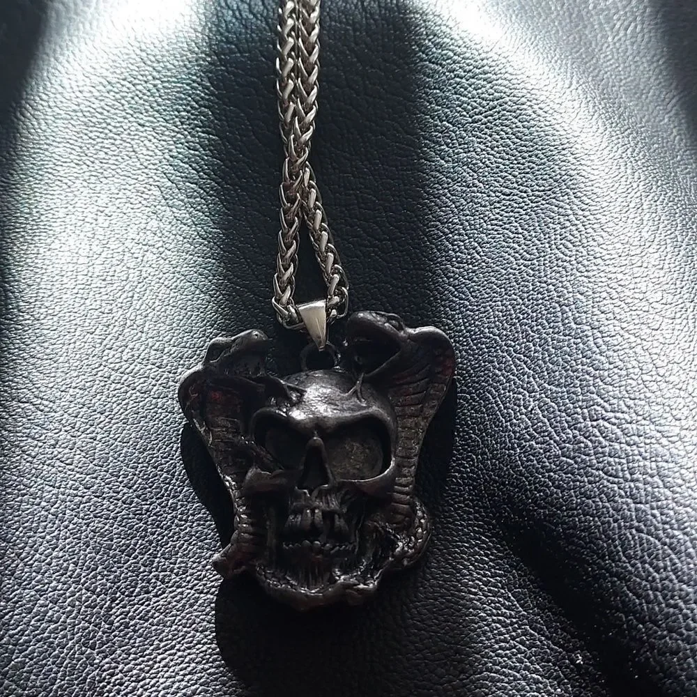 Skull Double Snake Stainless Steel Unisex Pendant Necklace